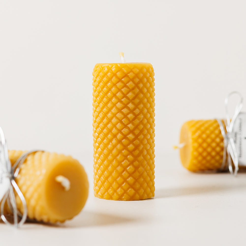 Candle Pillar Medium with Diamond pattern - The House of Honey