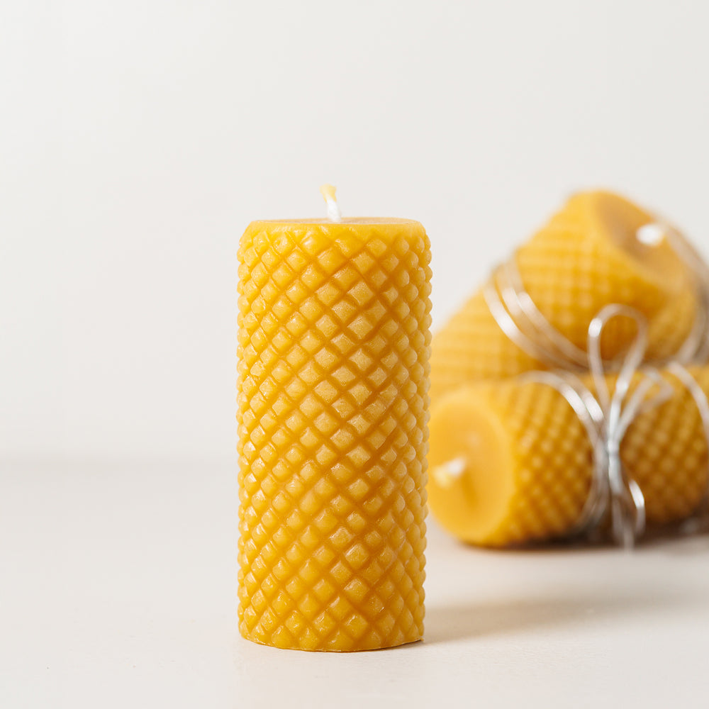 Candle Pillar Medium with Diamond pattern - The House of Honey