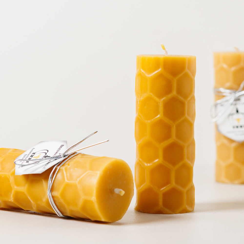 Candle Pillar Large with Hexagon pattern - The House of Honey